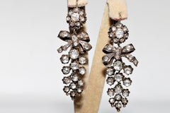 Antique Ottoman Circa 1880s 8k Gold Natural Rose Cut Diamond Drop Grape Earring