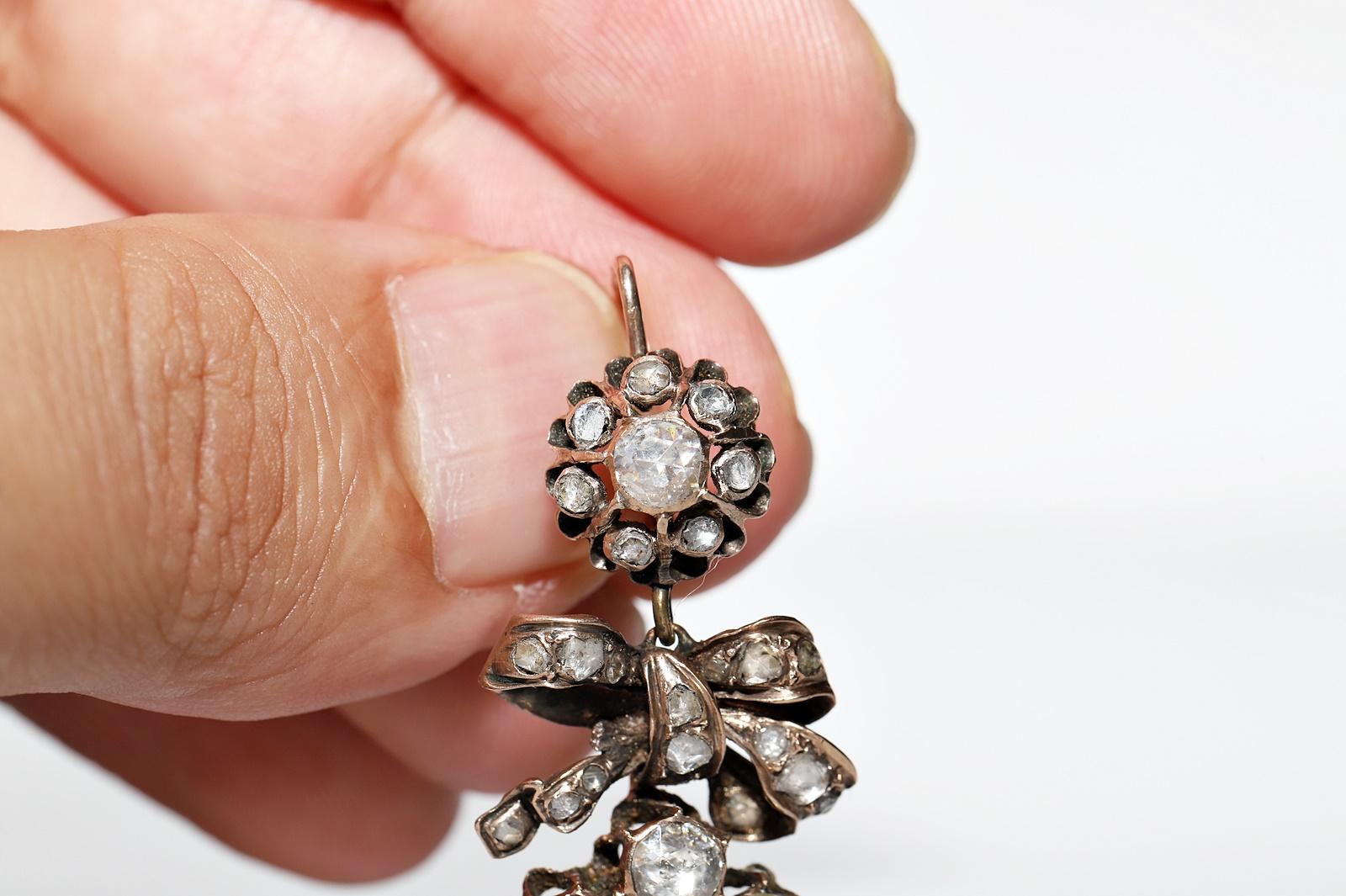 Antique Ottoman Circa 1880s 8k Gold Natural Rose Cut Diamond Drop Grape Earring 1