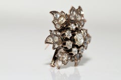 Antique Ottoman Circa 1880s 8k Gold Natural Rose Cut Diamond Flowers Brooch
