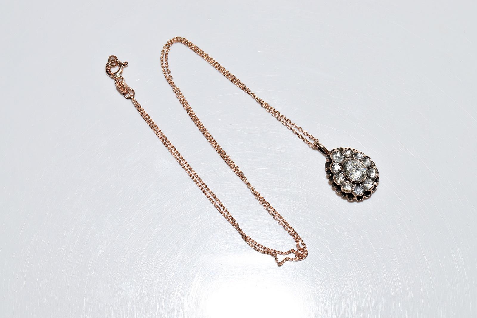 Antike Ottomane Circa 1890er Jahre 8k Gold Natürlicher Rosenschliff Diamant-Tropfen-Halskette im Angebot 7