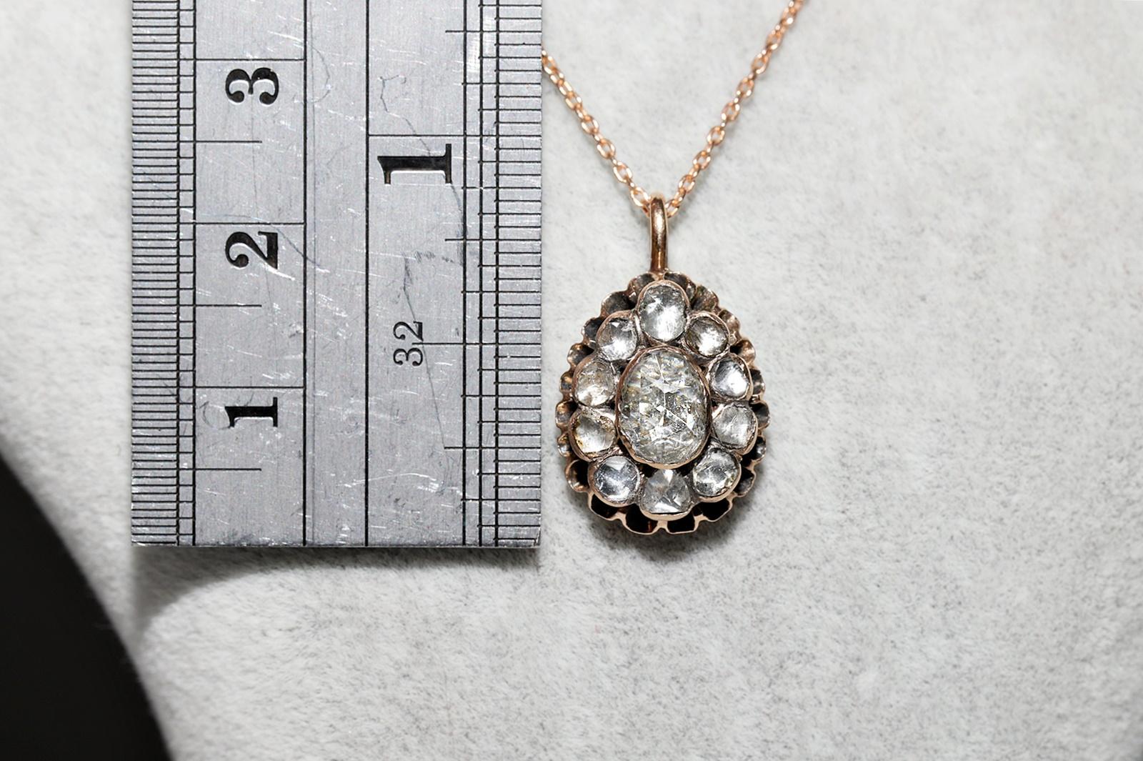 Victorian Antique Ottoman Circa 1890s 8k Gold Natural Rose Cut Diamond Drop Necklace For Sale