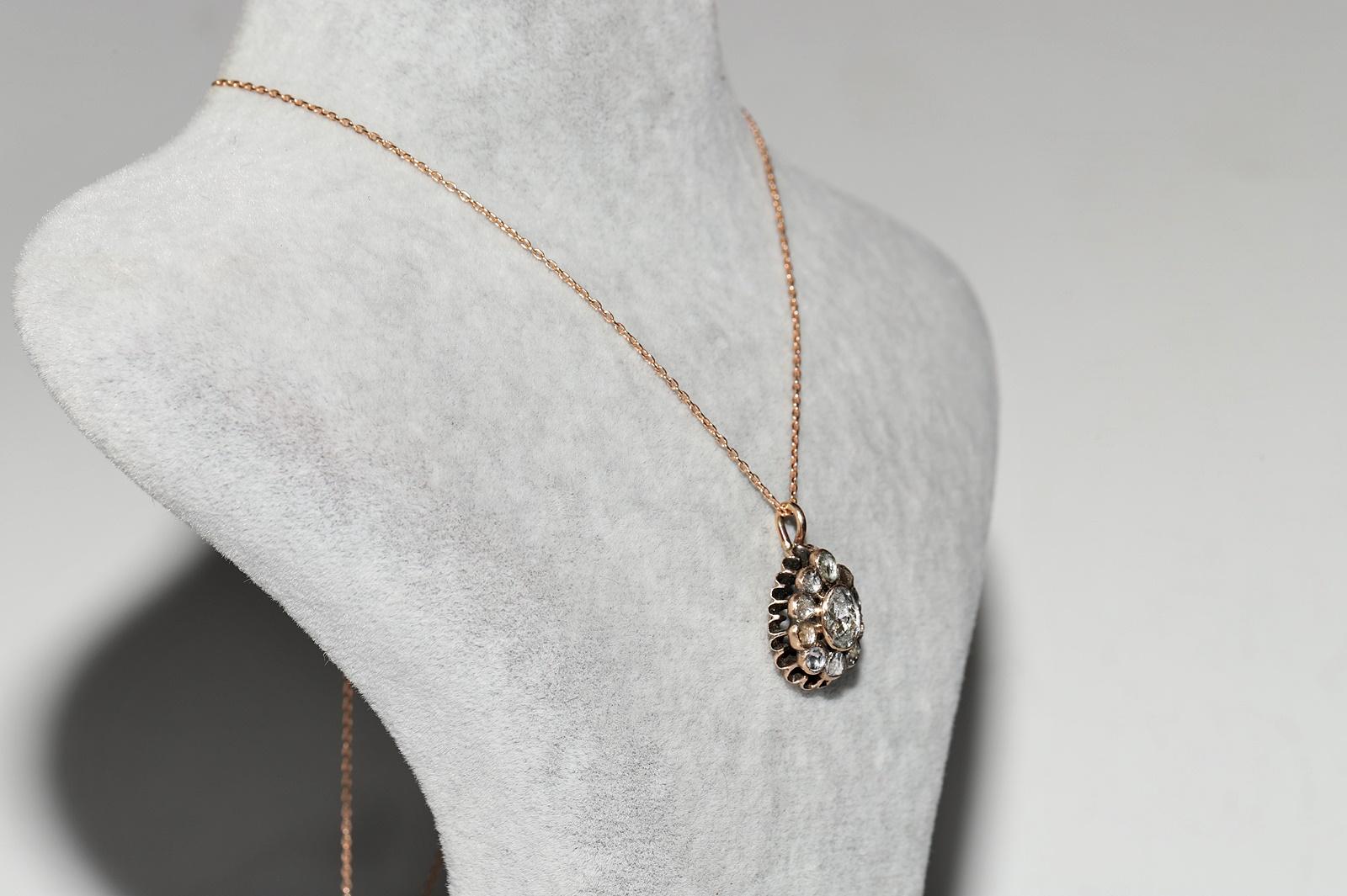 Antike Ottomane Circa 1890er Jahre 8k Gold Natürlicher Rosenschliff Diamant-Tropfen-Halskette Damen im Angebot