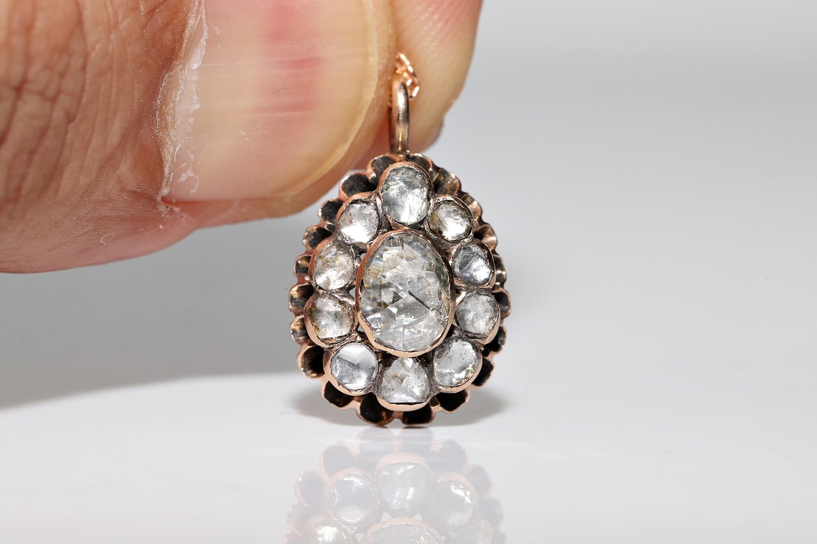 Women's Antique Ottoman Circa 1890s 8k Gold Natural Rose Cut Diamond Drop Necklace For Sale
