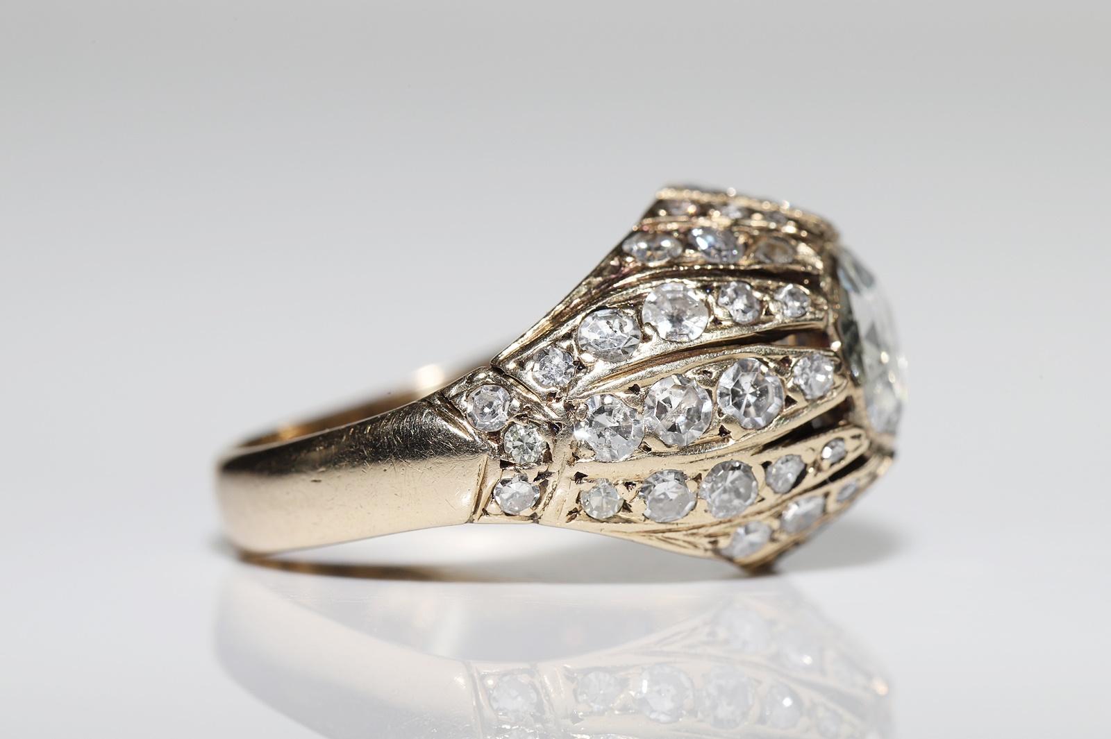 Antiker Ottomane Circa 1900er Jahre 14k Gold Natürlicher Diamant Dekorierter Solitär Ring im Angebot 6