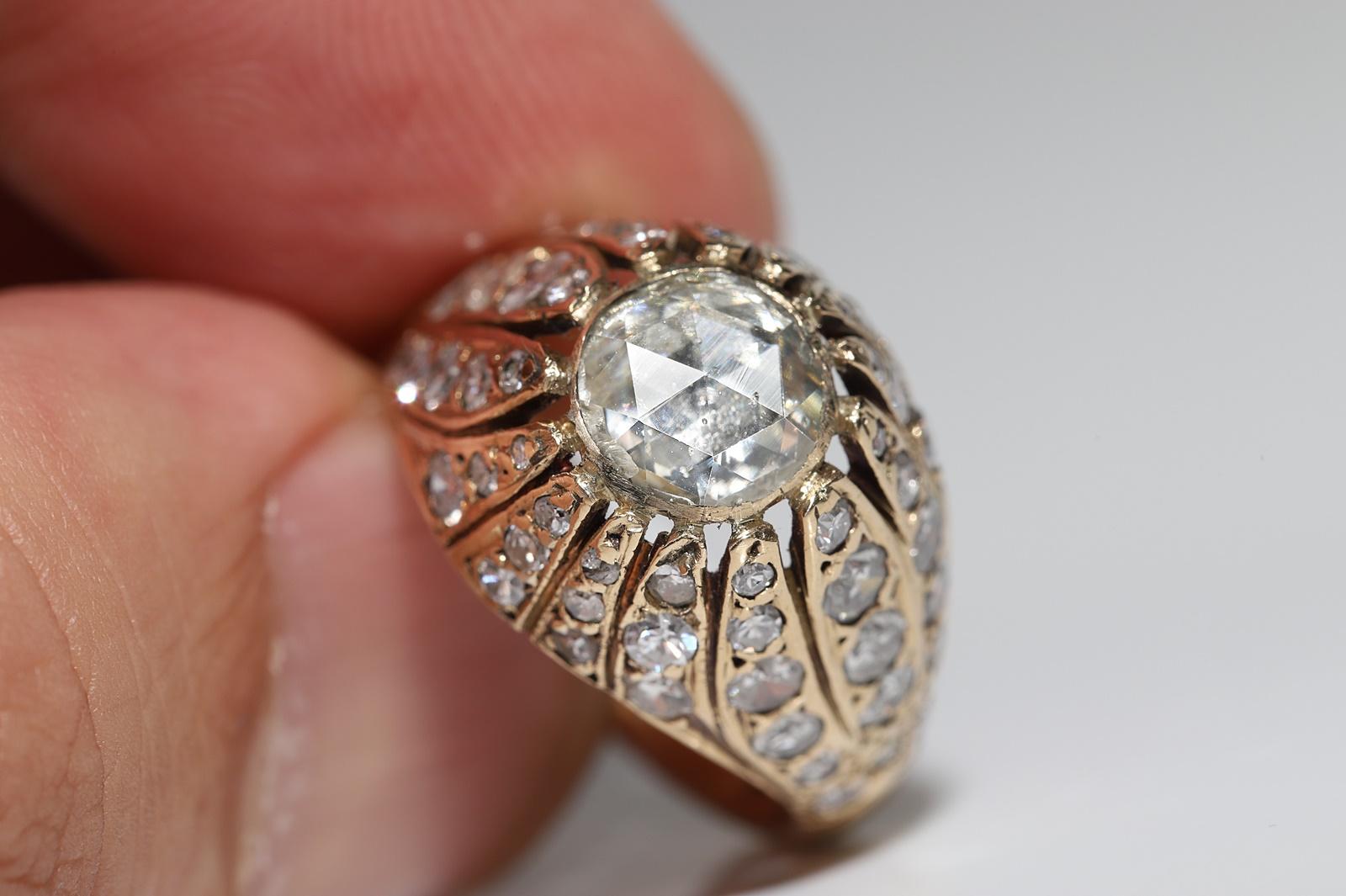 Antique Ottoman Circa 1900s 14k Gold Natural Diamond Decorated Solitaire Ring For Sale 7