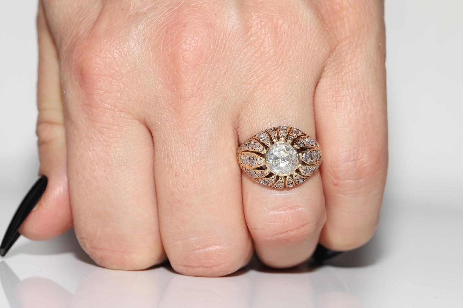 Antique Ottoman Circa 1900s 14k Gold Natural Diamond Decorated Solitaire Ring For Sale 9