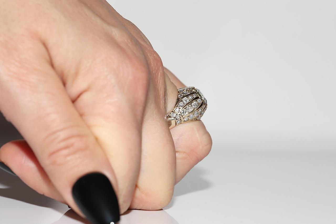 Antiker Ottomane Circa 1900er Jahre 14k Gold Natürlicher Diamant Dekorierter Solitär Ring im Angebot 10