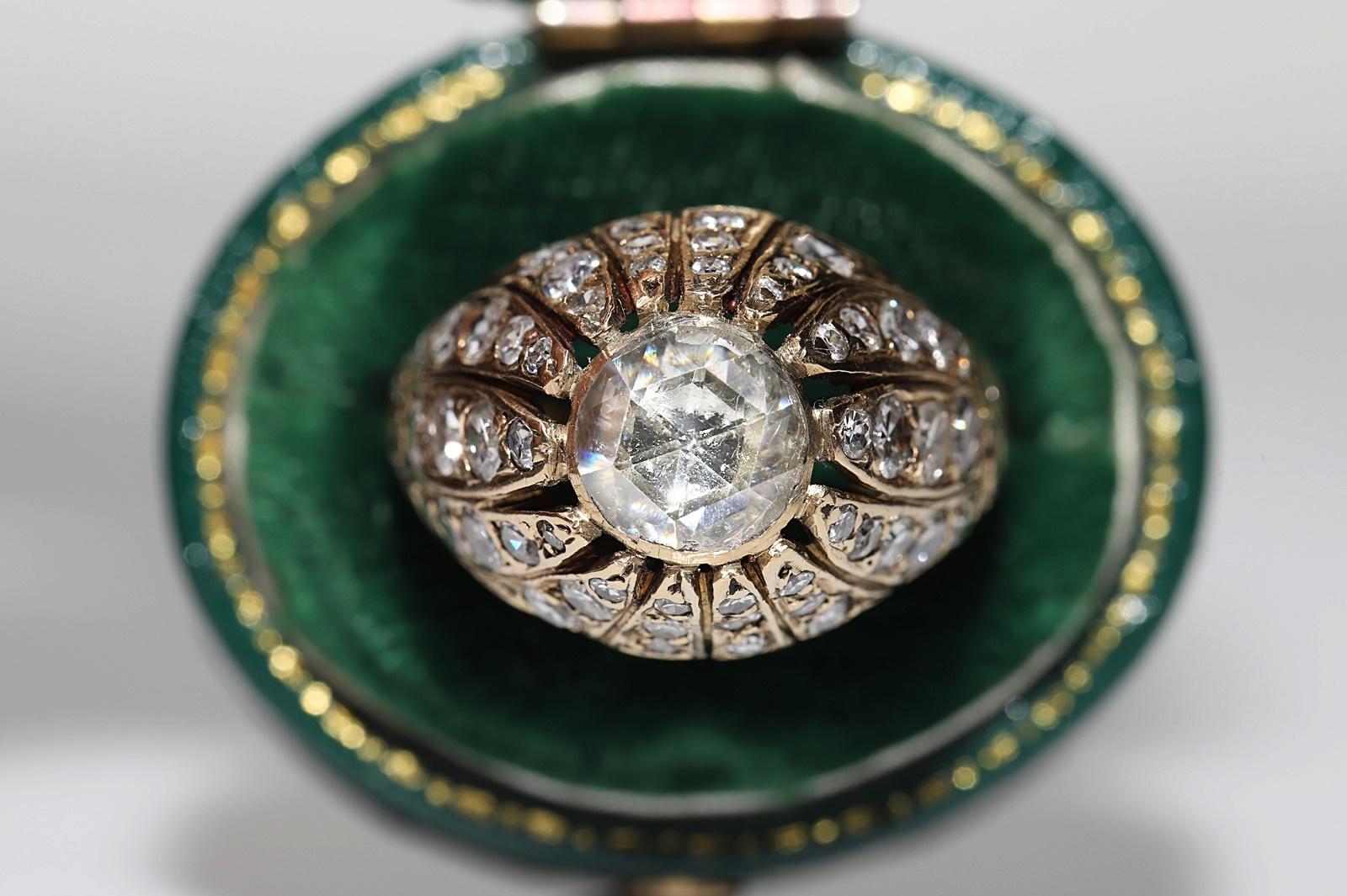 Bague solitaire ottomane ancienne des années 1900 en or 14 carats décorée de diamants naturels en vente 11
