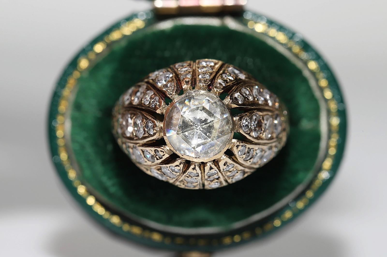 Antiker Ottomane Circa 1900er Jahre 14k Gold Natürlicher Diamant Dekorierter Solitär Ring im Angebot 11