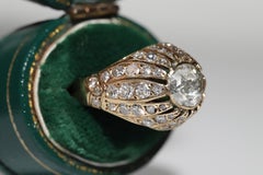 Antique Ottoman Circa 1900s 14k Gold Natural Diamond Decorated Solitaire Ring
