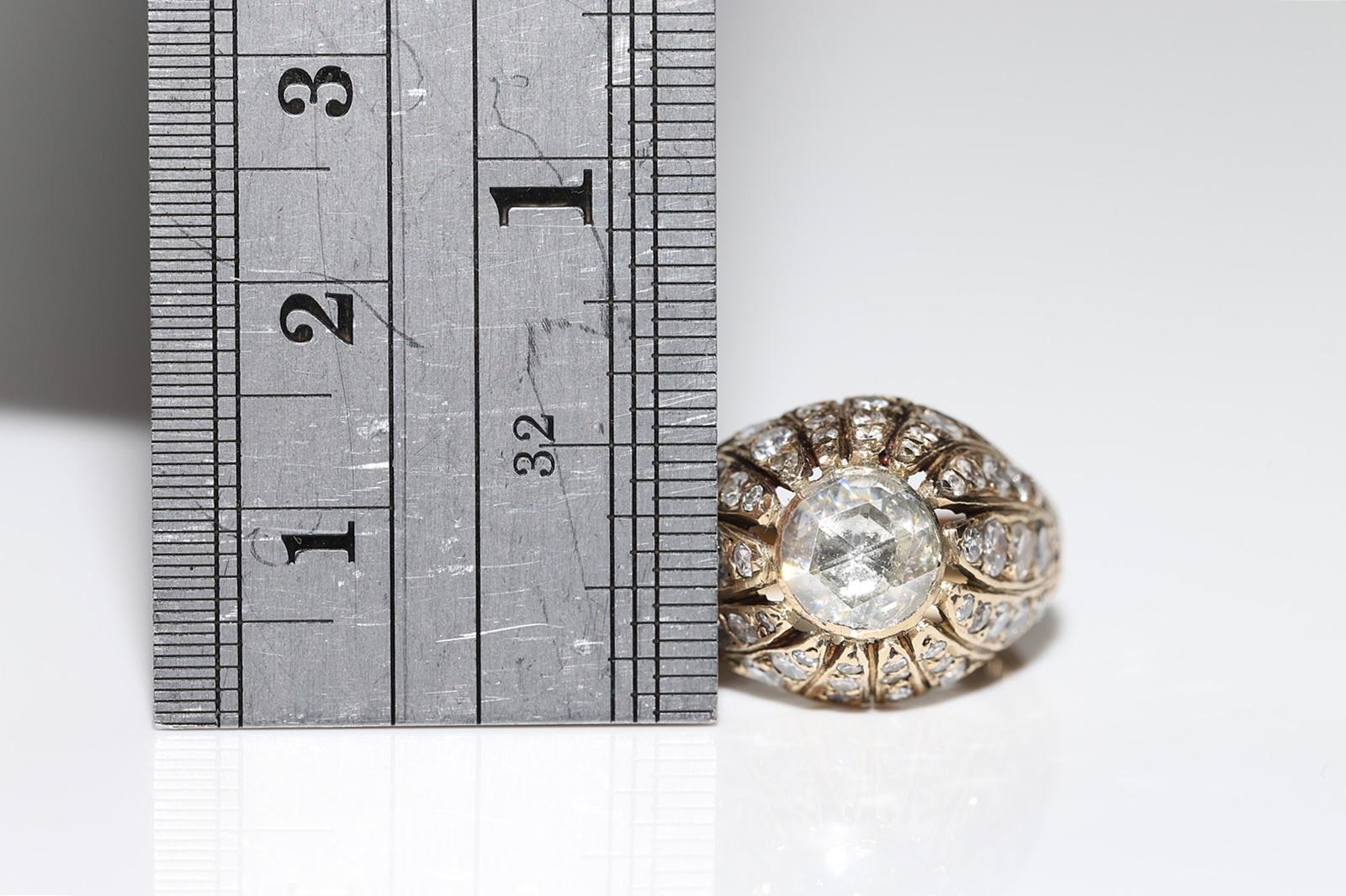 Antiker Ottomane Circa 1900er Jahre 14k Gold Natürlicher Diamant Dekorierter Solitär Ring (Viktorianisch) im Angebot