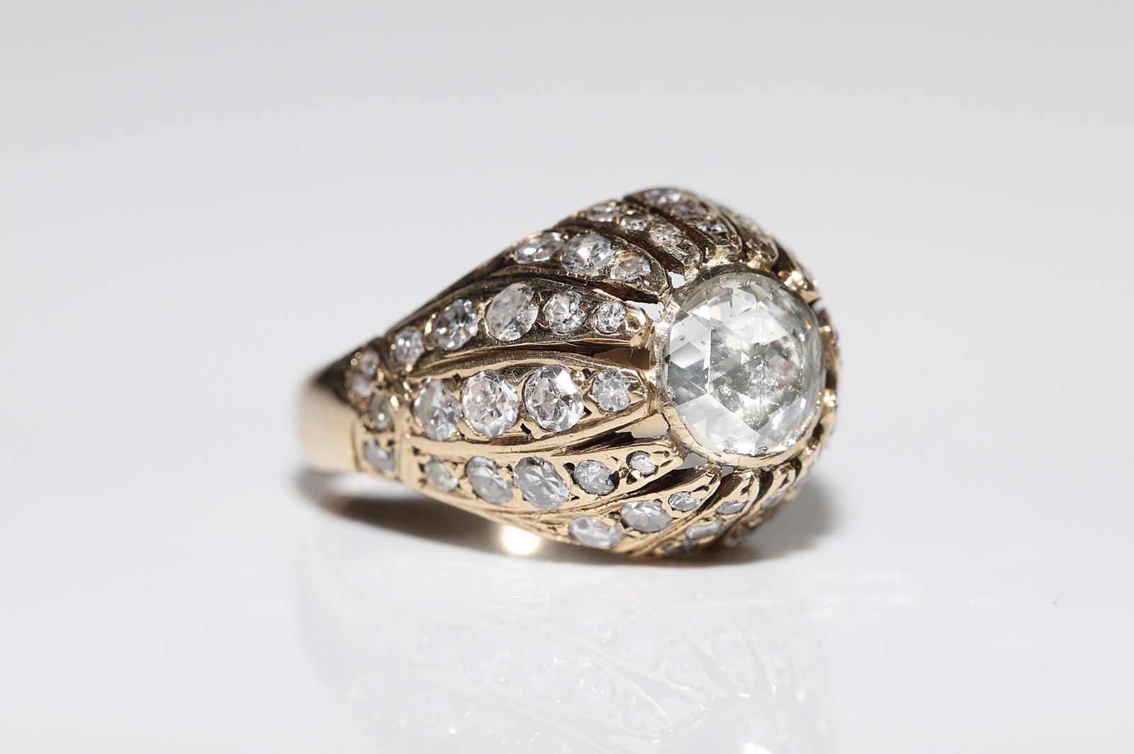 Antiker Ottomane Circa 1900er Jahre 14k Gold Natürlicher Diamant Dekorierter Solitär Ring (Brillantschliff) im Angebot
