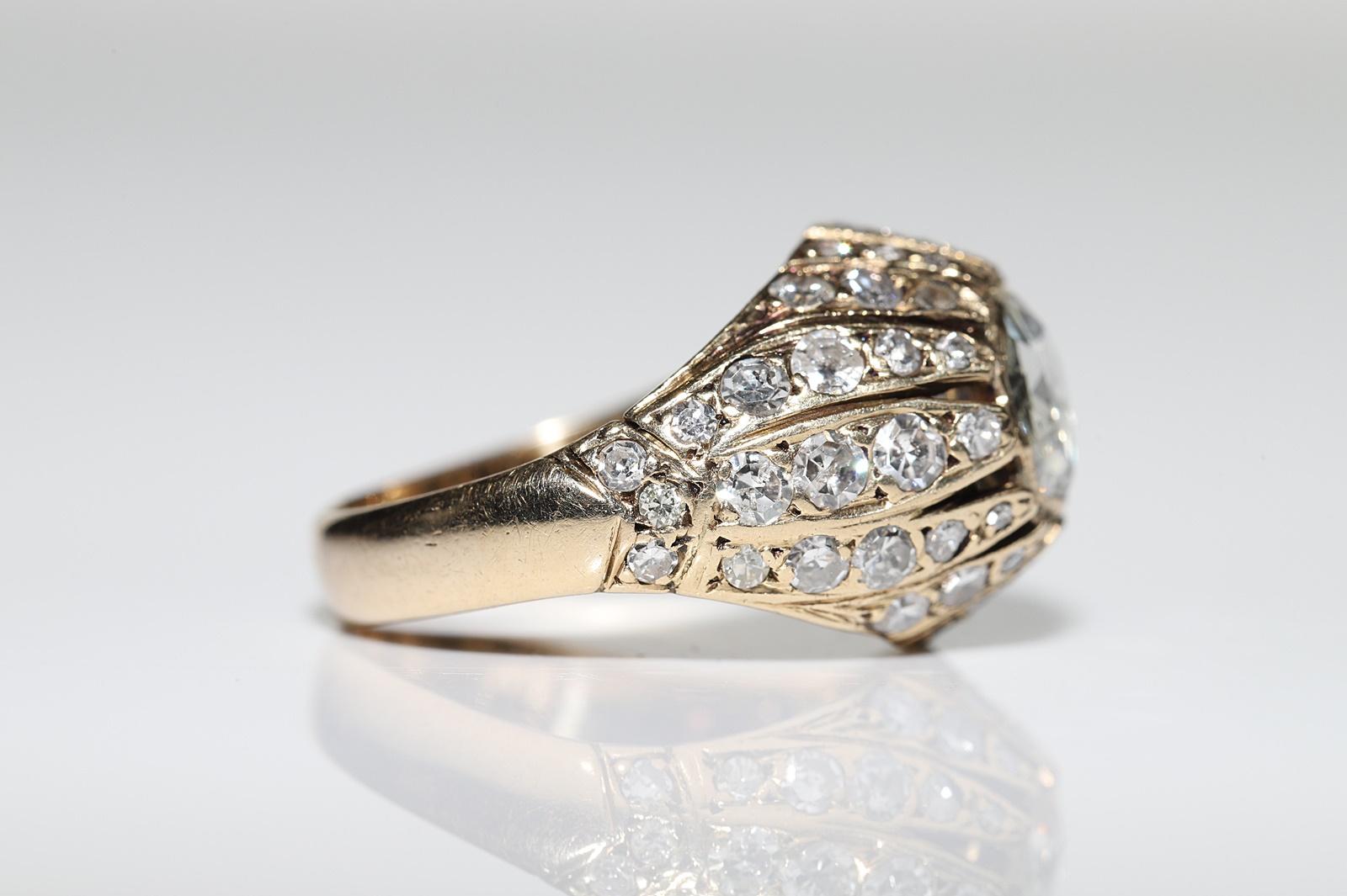 Antique Ottoman Circa 1900s 14k Gold Natural Diamond Decorated Solitaire Ring In Good Condition For Sale In Fatih/İstanbul, 34