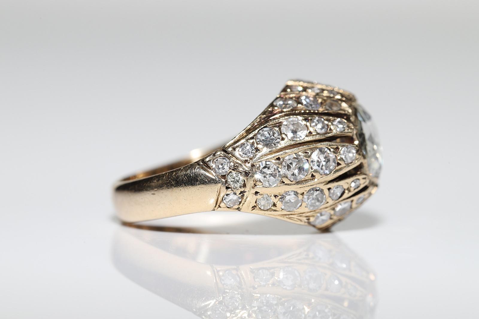 Antiker Ottomane Circa 1900er Jahre 14k Gold Natürlicher Diamant Dekorierter Solitär Ring im Zustand „Gut“ im Angebot in Fatih/İstanbul, 34