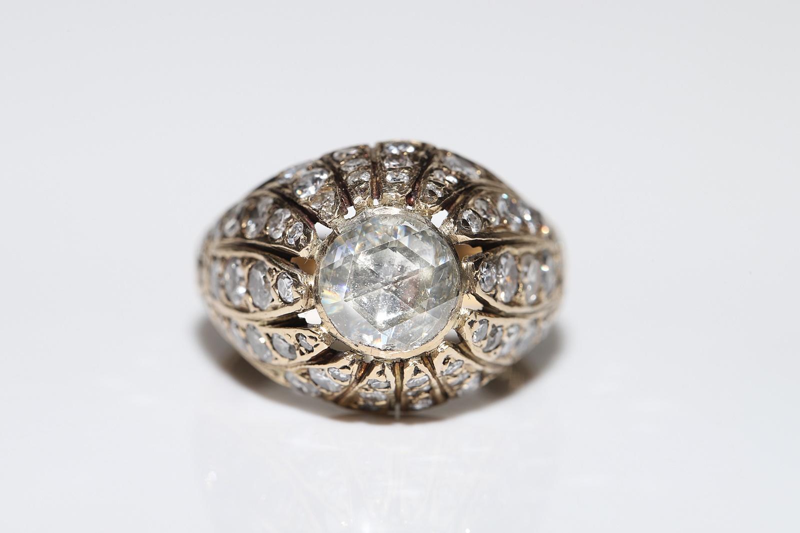 Antique Ottoman Circa 1900s 14k Gold Natural Diamond Decorated Solitaire Ring For Sale 1