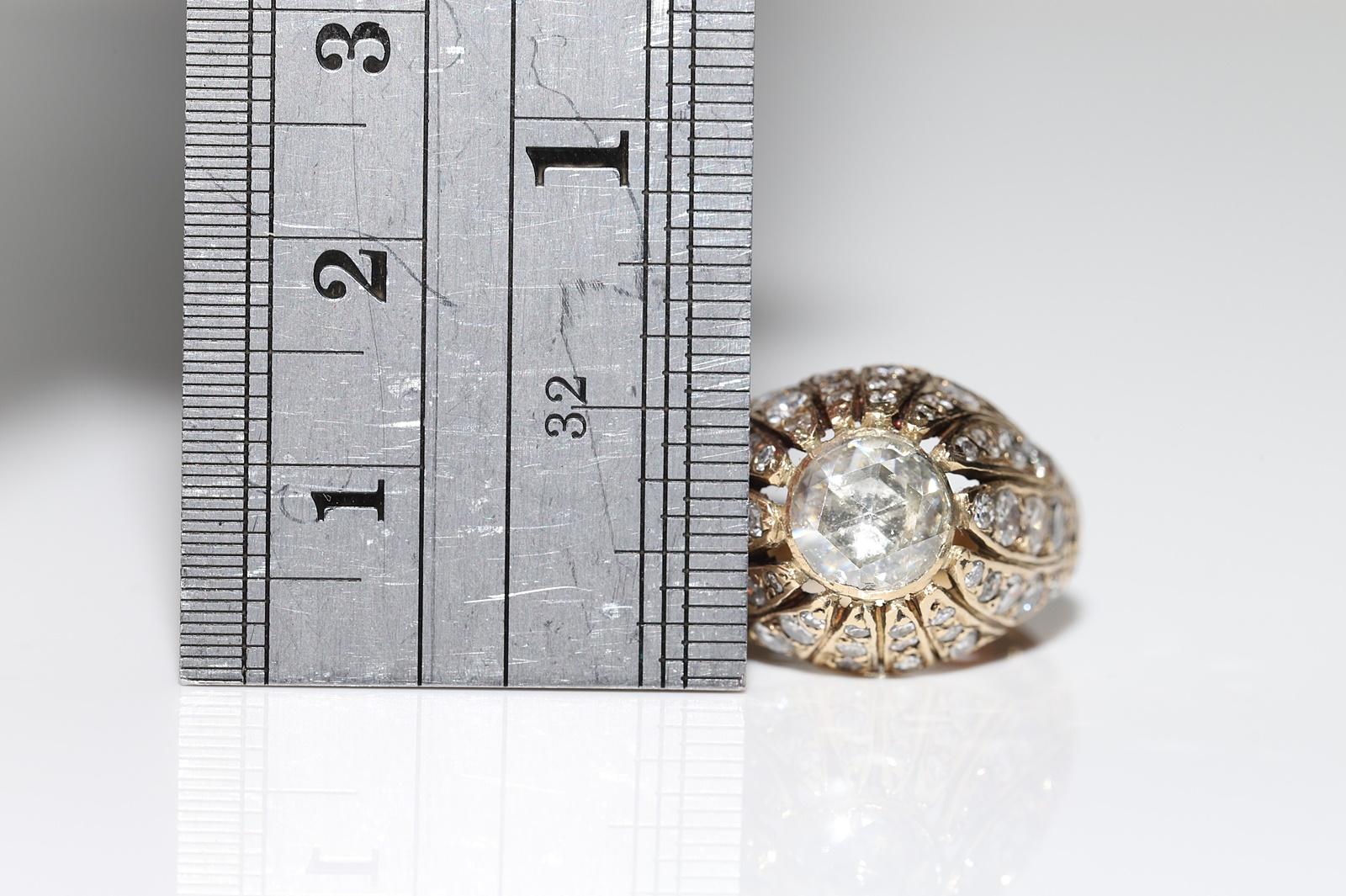Bague solitaire ottomane ancienne des années 1900 en or 14 carats décorée de diamants naturels en vente 2