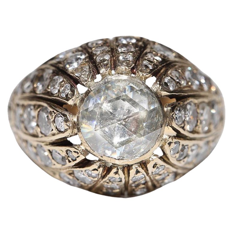 Antiker Ottomane Circa 1900er Jahre 14k Gold Natürlicher Diamant Dekorierter Solitär Ring im Angebot