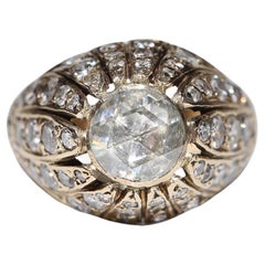 Antiker Ottomane Circa 1900er Jahre 14k Gold Natürlicher Diamant Dekorierter Solitär Ring