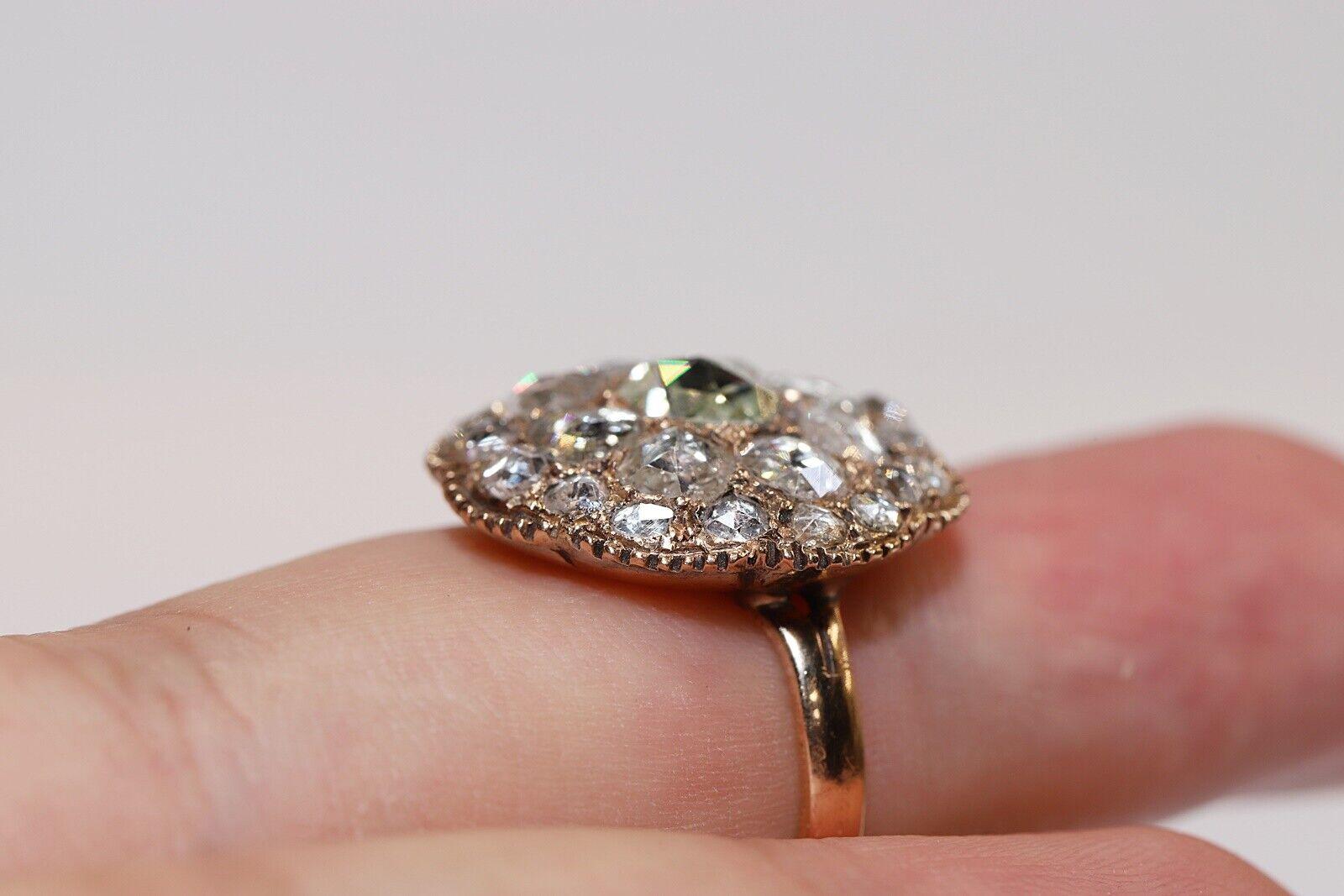 Antique Ottoman Circa 1900s 14k Gold Natural Rose Cut Diamond Decorated Ring  For Sale 9