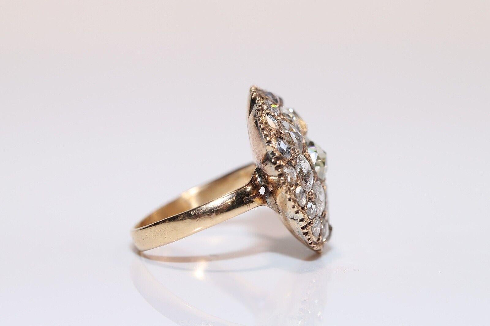 Women's Antique Ottoman Circa 1900s 14k Gold Natural Rose Cut Diamond Decorated Ring  For Sale