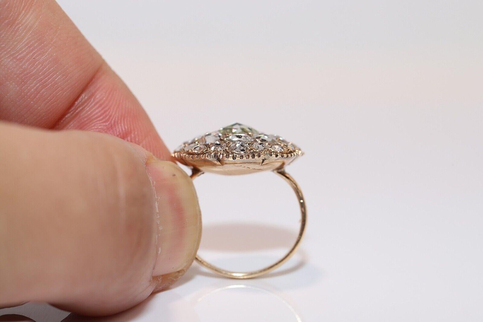 Antique Ottoman Circa 1900s 14k Gold Natural Rose Cut Diamond Decorated Ring  For Sale 2