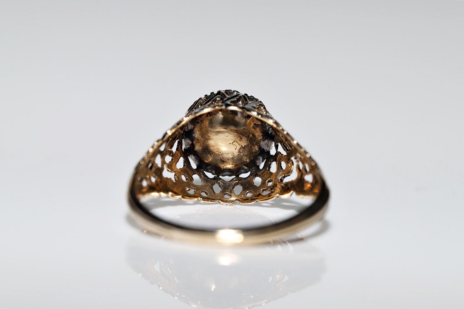 Antique Ottoman Circa 1900s 14k Gold Natural Rose Cut Diamond Enamel Ring For Sale 6
