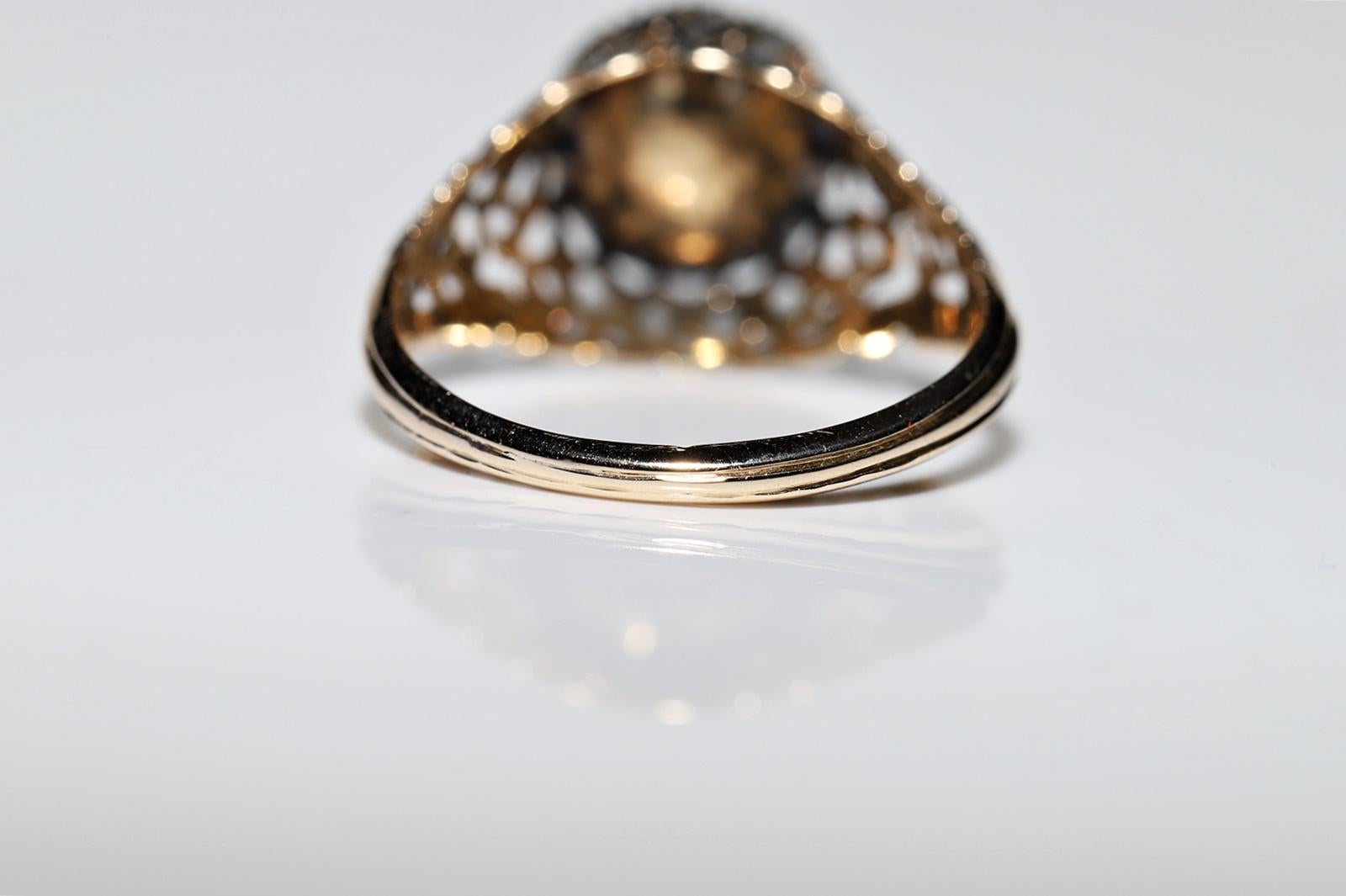 Antique Ottoman Circa 1900s 14k Gold Natural Rose Cut Diamond Enamel Ring For Sale 7