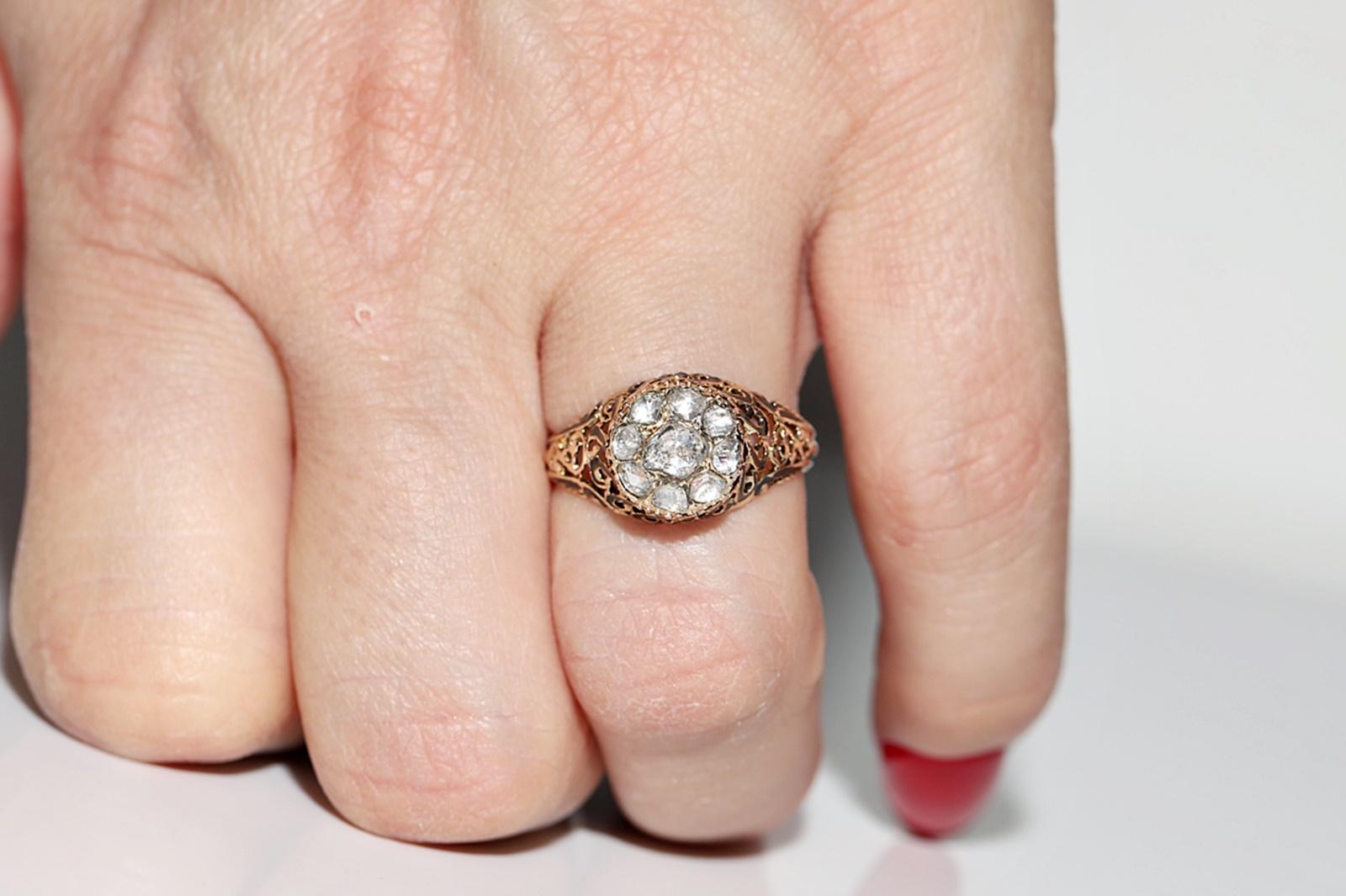 Bague ottomane ancienne des années 1900 en or 14 carats, émaillée de diamants naturels taille rose en vente 8