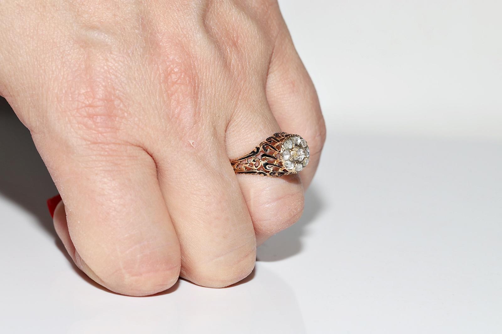 Bague ottomane ancienne des années 1900 en or 14 carats, émaillée de diamants naturels taille rose en vente 9