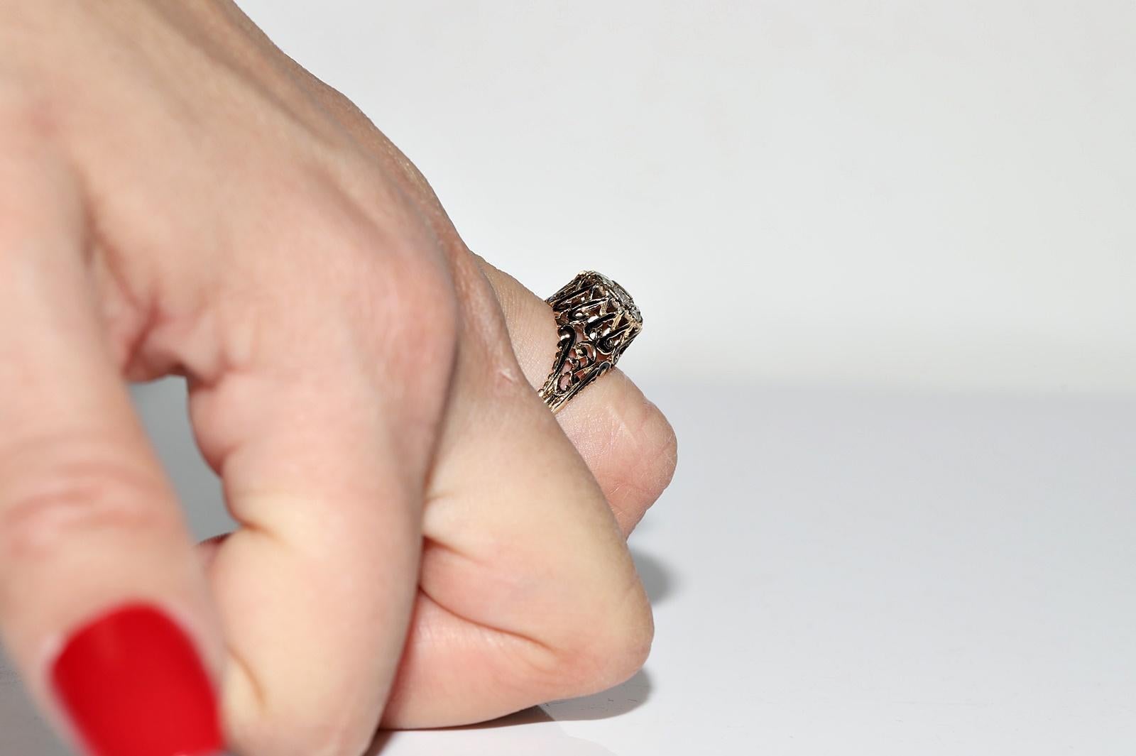 Bague ottomane ancienne des années 1900 en or 14 carats, émaillée de diamants naturels taille rose en vente 10