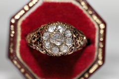 Antique Ottoman Circa 1900s 14k Gold Natural Rose Cut Diamond Enamel Ring