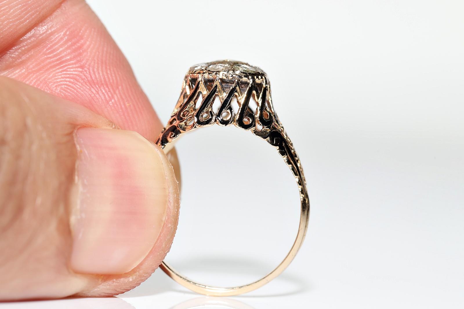 Antique Ottoman Circa 1900s 14k Gold Natural Rose Cut Diamond Enamel Ring For Sale 2