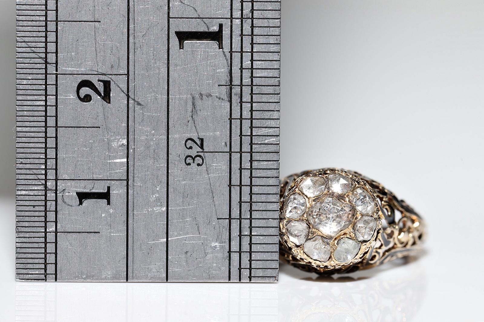Antique Ottoman Circa 1900s 14k Gold Natural Rose Cut Diamond Enamel Ring For Sale 4