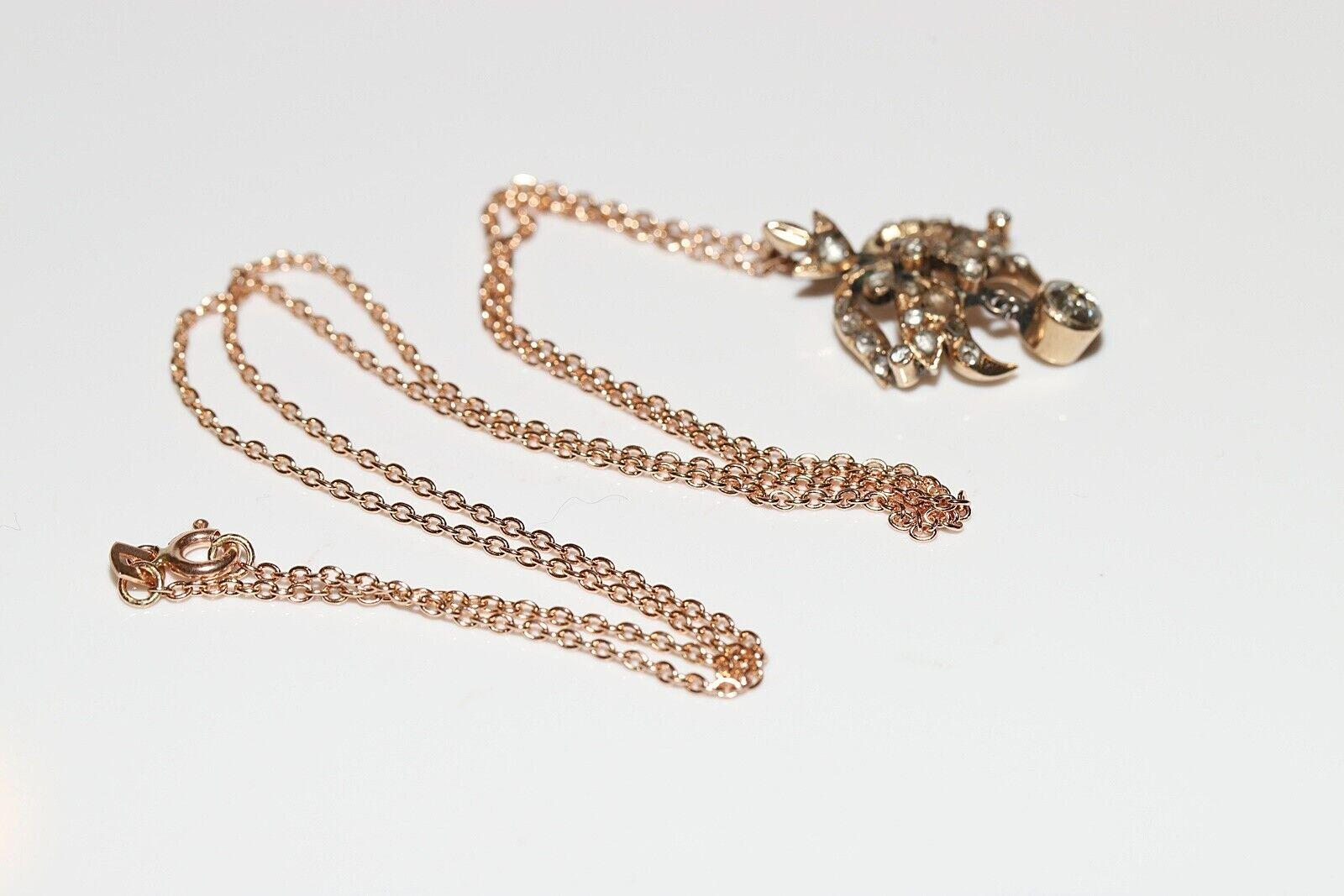 Antique Ottoman Circa 1900s 14k Gold Natural Rose Cut Diamond Pendant Necklace en venta 4