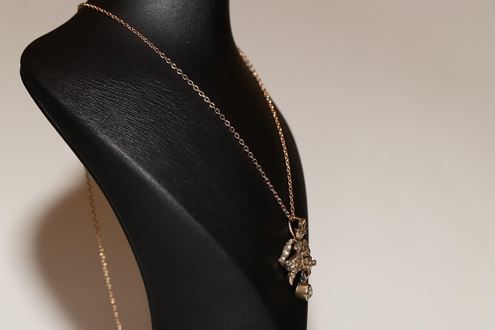 Antique Ottoman Circa 1900s 14k Gold Natural Rose Cut Diamond Pendant Necklace en venta 7