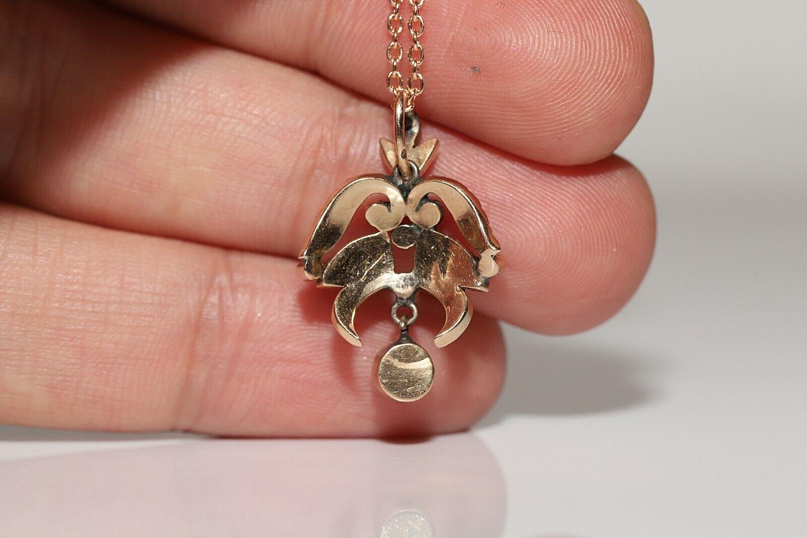 Antike Ottomane Circa 1900er Jahre 14k Gold Natürlicher Rosenschliff Diamant-Anhänger Halskette im Angebot 1