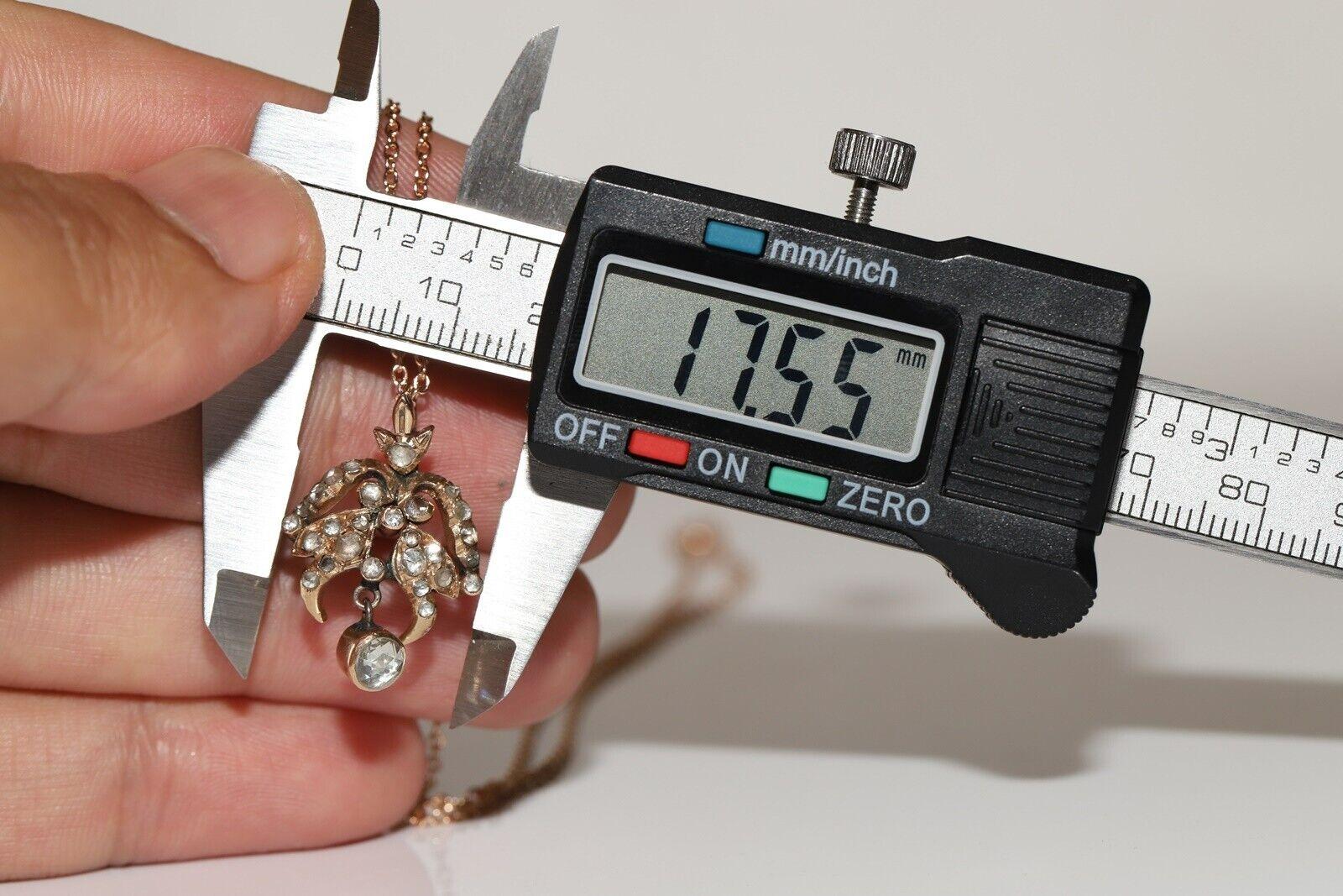 Antike Ottomane Circa 1900er Jahre 14k Gold Natürlicher Rosenschliff Diamant-Anhänger Halskette im Angebot 4