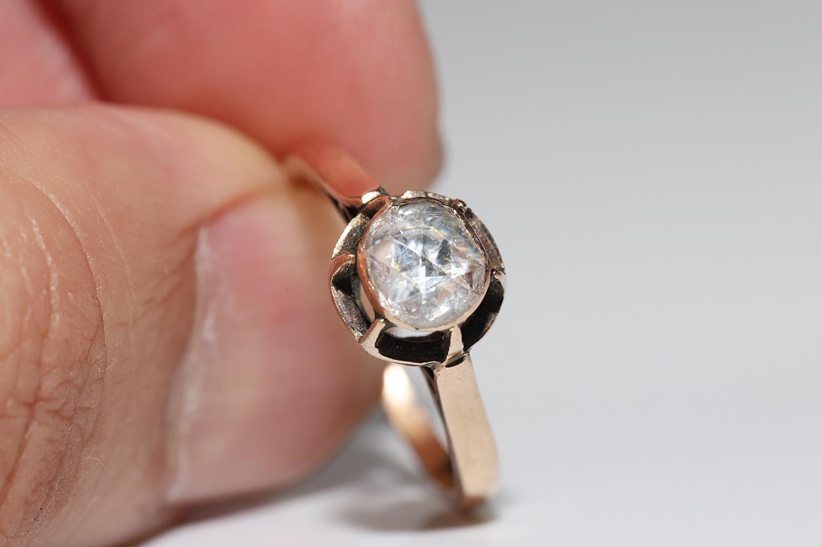 Antique Ottoman Circa 1900s 14k Gold Natural Rose Cut Diamond Solitaire Ring  For Sale 5