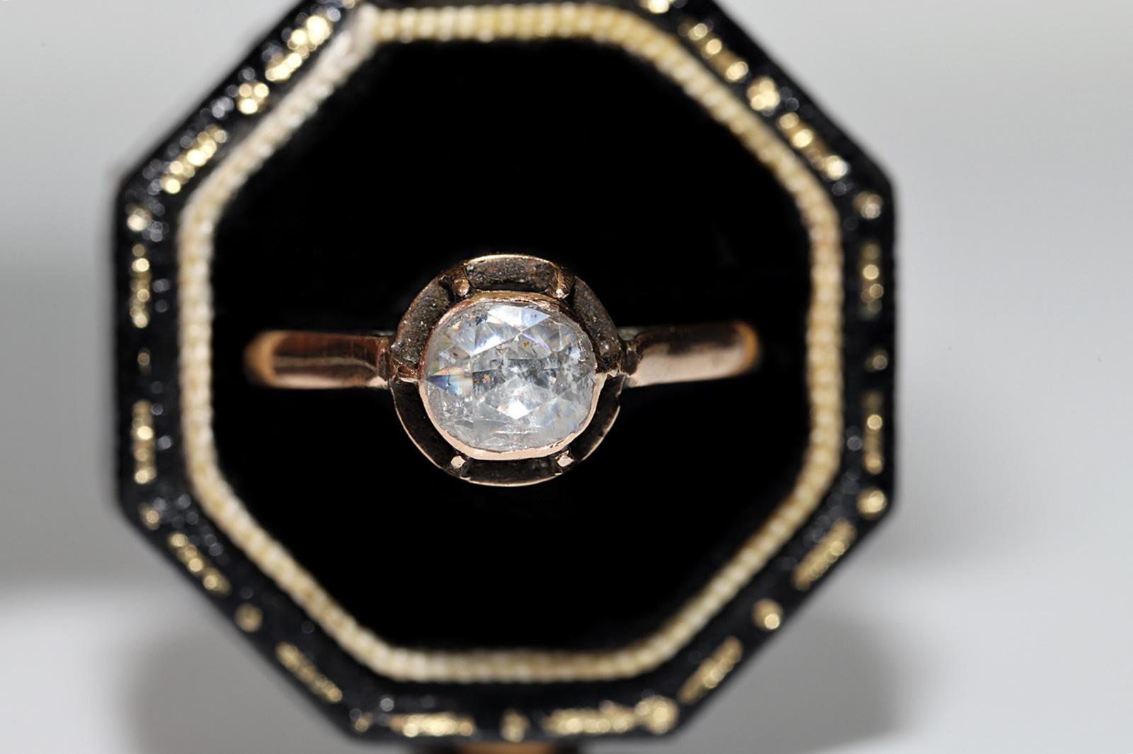 Bague solitaire ottomane ancienne des années 1900 en or 14 carats avec diamants naturels taille rose  Bon état - En vente à Fatih/İstanbul, 34