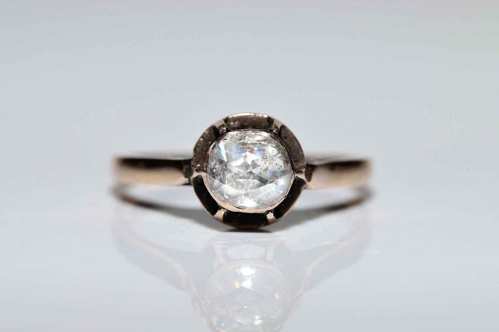 Bague solitaire ottomane ancienne des années 1900 en or 14 carats avec diamants naturels taille rose  Pour femmes en vente