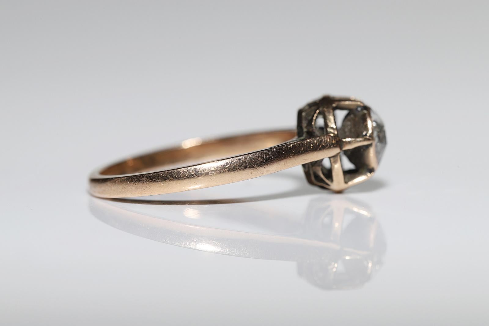 Antiker Ottomane Circa 1900er Jahre 14k Gold Natürlicher Rosenschliff Diamant Solitär Ring 3