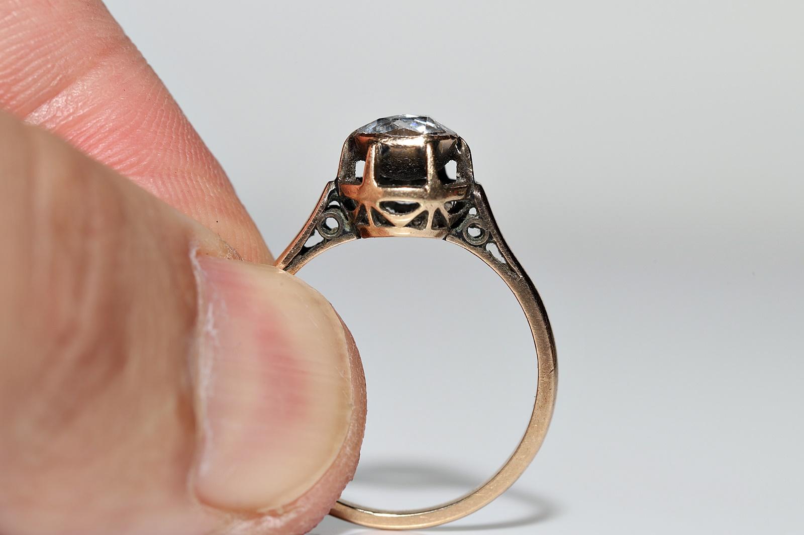 Antique Ottoman Circa 1900s 14k Gold Natural Rose Cut Diamond Solitaire Ring  For Sale 4