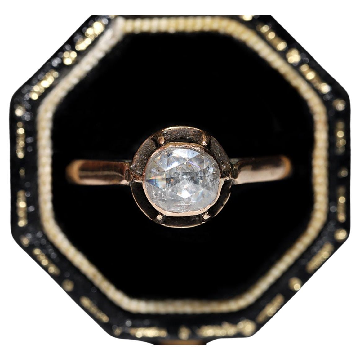 Antique Ottoman Circa 1900s 14k Gold Natural Rose Cut Diamond Solitaire Ring  For Sale