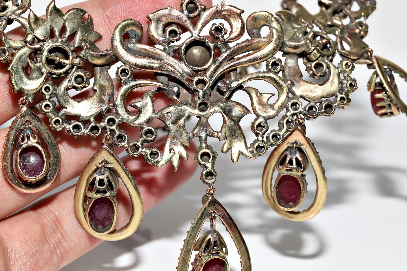 Antique Ottoman Circa 1900s 8k Gold Natural Rose Cut Diamond And  Ruby Necklace For Sale 5