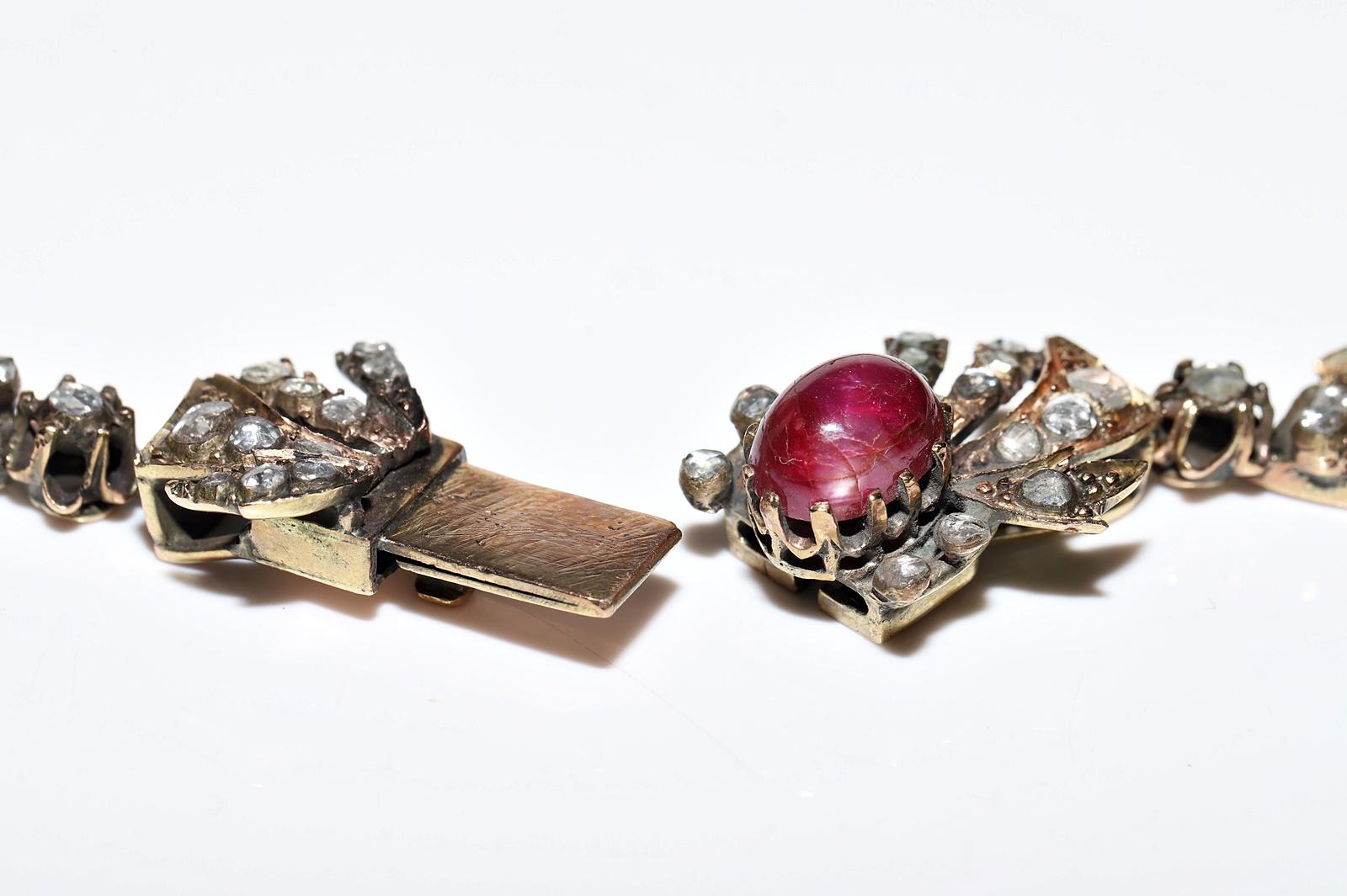 Antique Ottoman Circa 1900s 8k Gold Natural Rose Cut Diamond And  Ruby Necklace For Sale 7