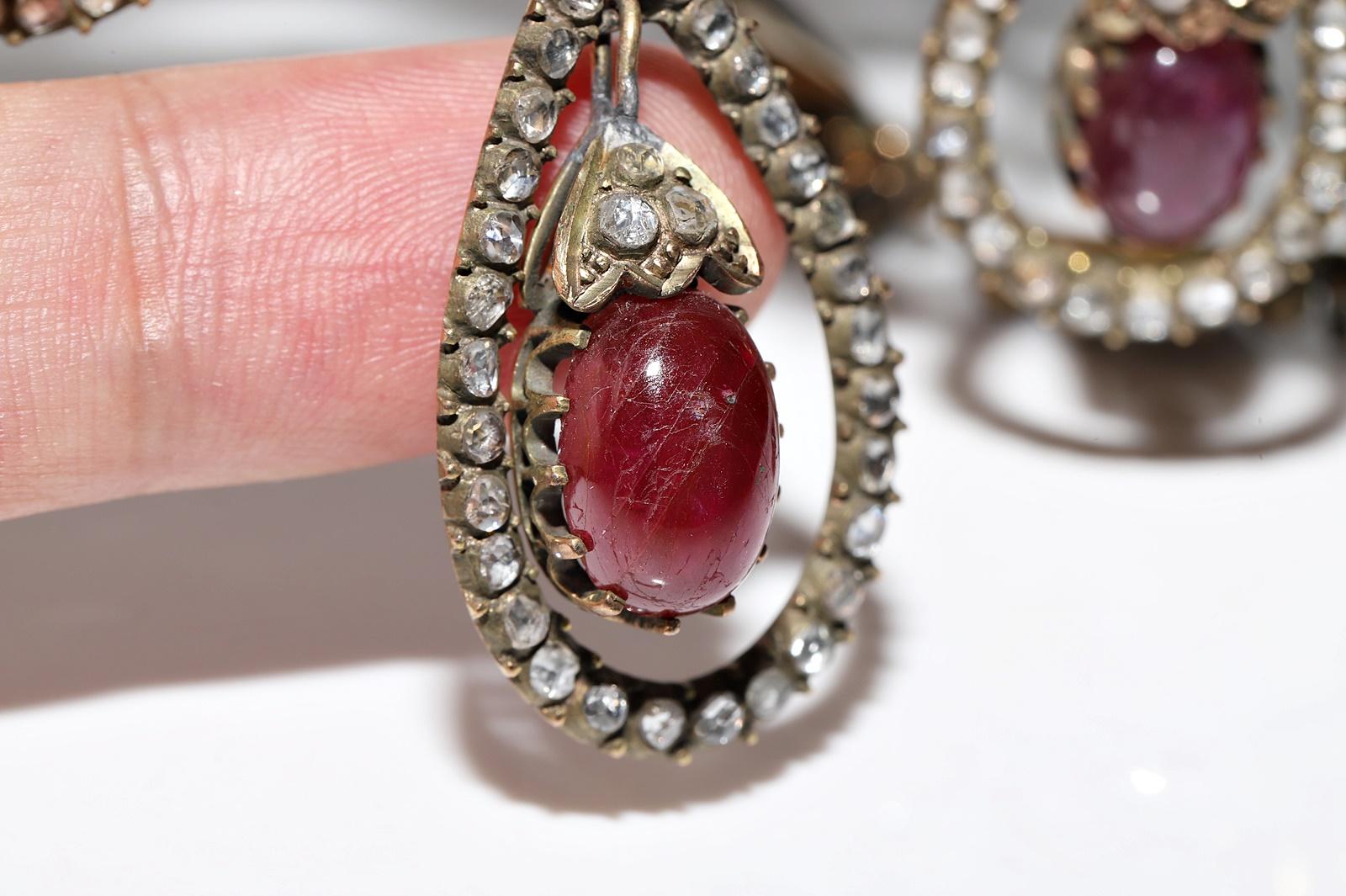 Antique Ottoman Circa 1900s 8k Gold Natural Rose Cut Diamond And  Ruby Necklace For Sale 8
