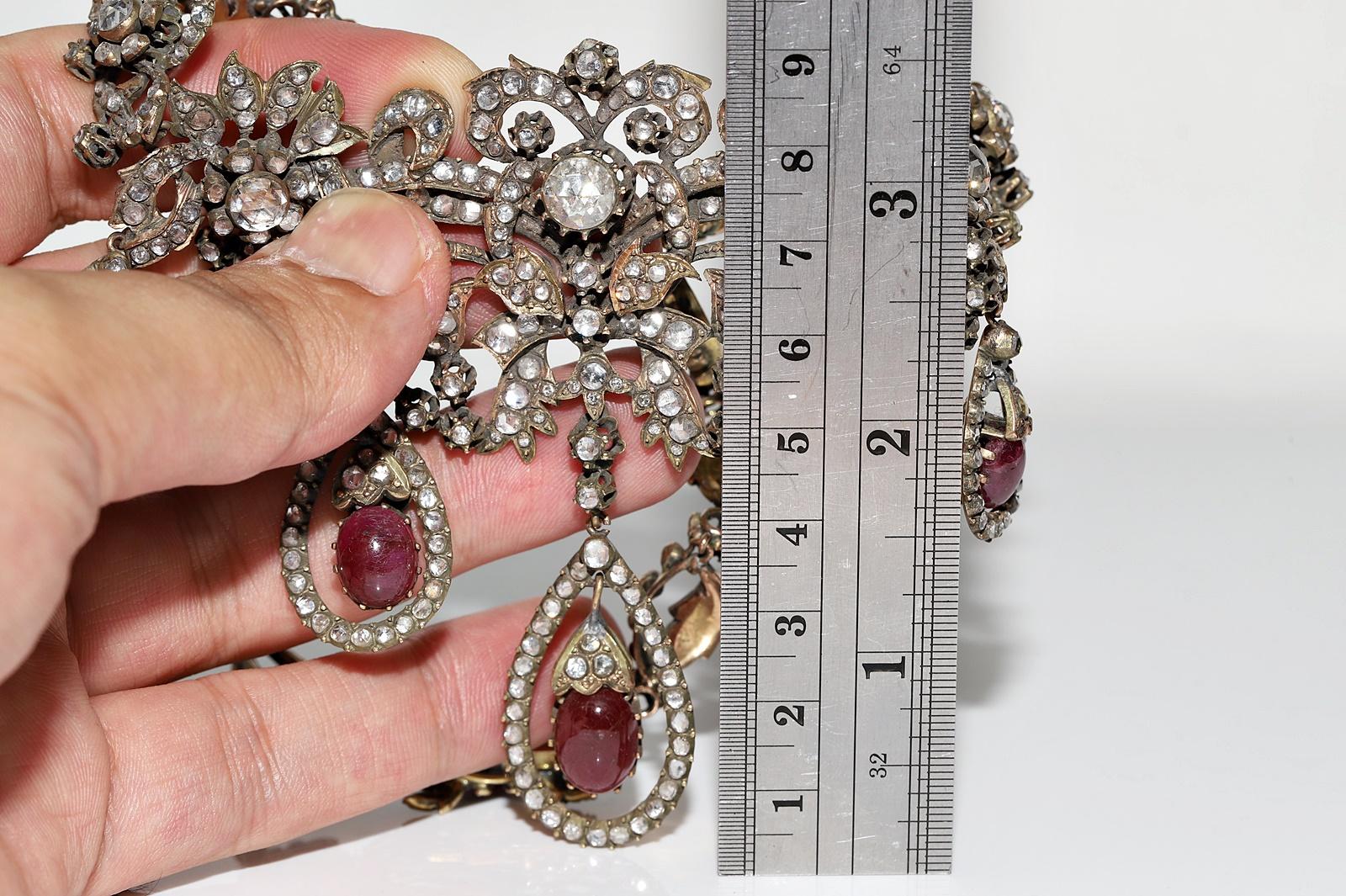 Antique Ottoman Circa 1900s 8k Gold Natural Rose Cut Diamond And  Ruby Necklace For Sale 11