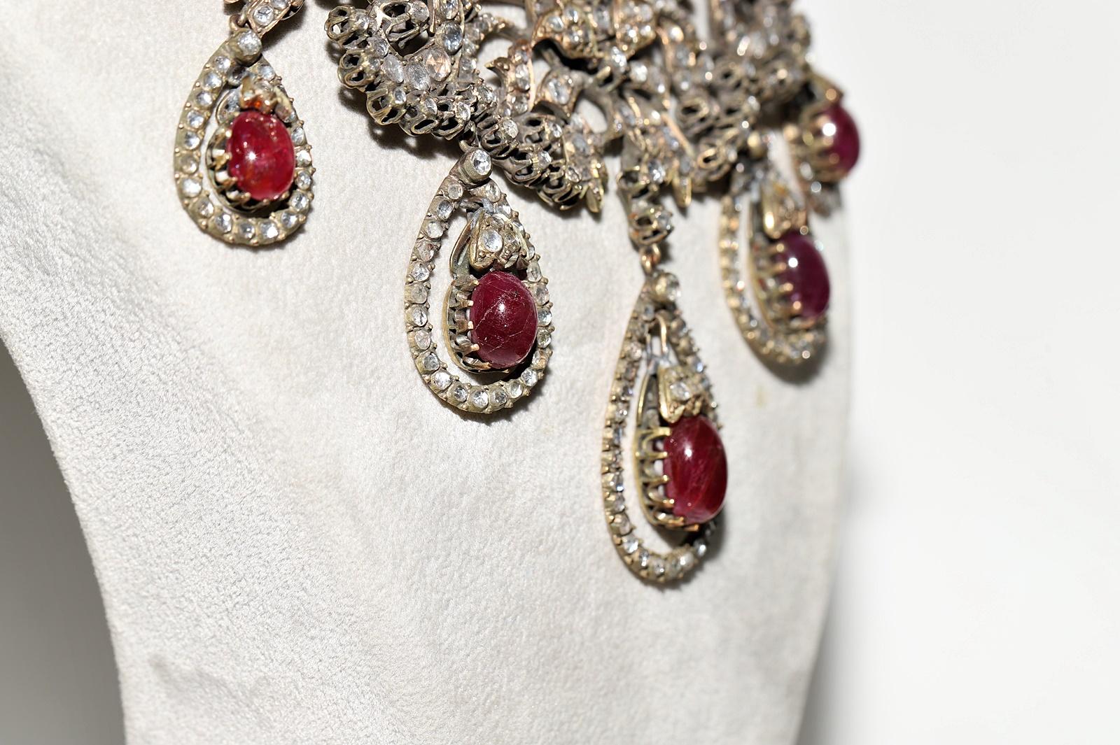 Antique Ottoman Circa 1900s 8k Gold Natural Rose Cut Diamond And  Ruby Necklace In Good Condition For Sale In Fatih/İstanbul, 34