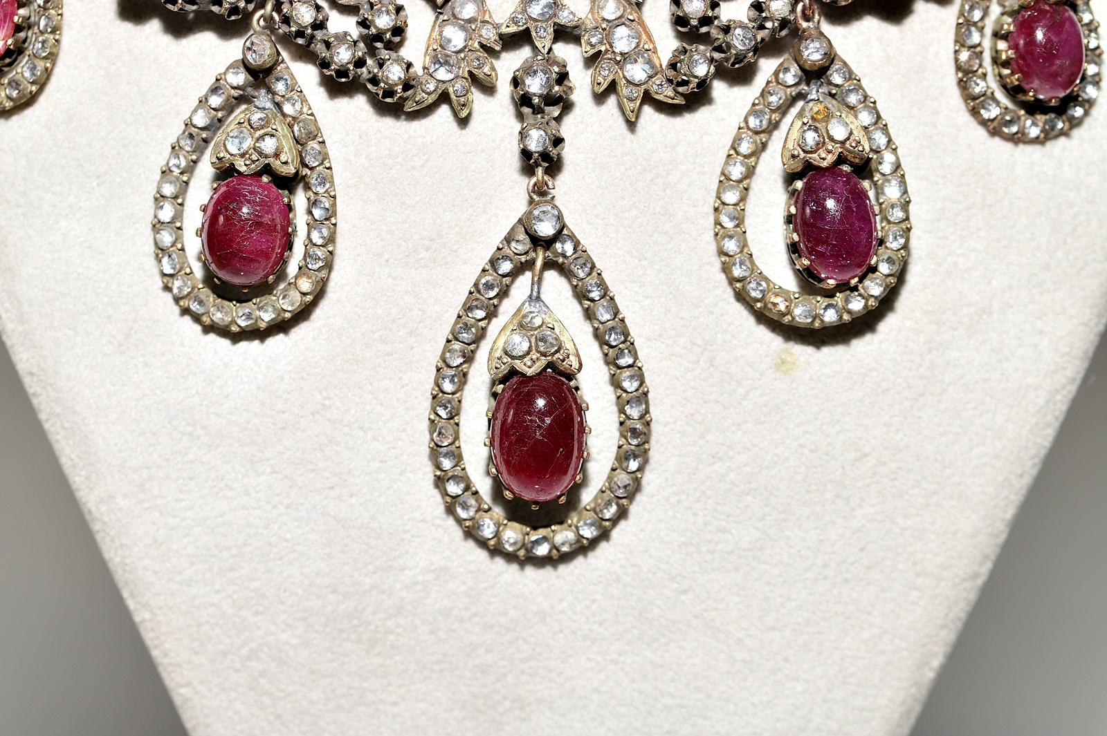 Women's Antique Ottoman Circa 1900s 8k Gold Natural Rose Cut Diamond And  Ruby Necklace For Sale