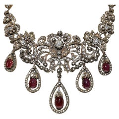 Antiguo Otomano Circa 1900s Oro 8k Diamante Natural Corte Rosa Y  Collar de rubíes